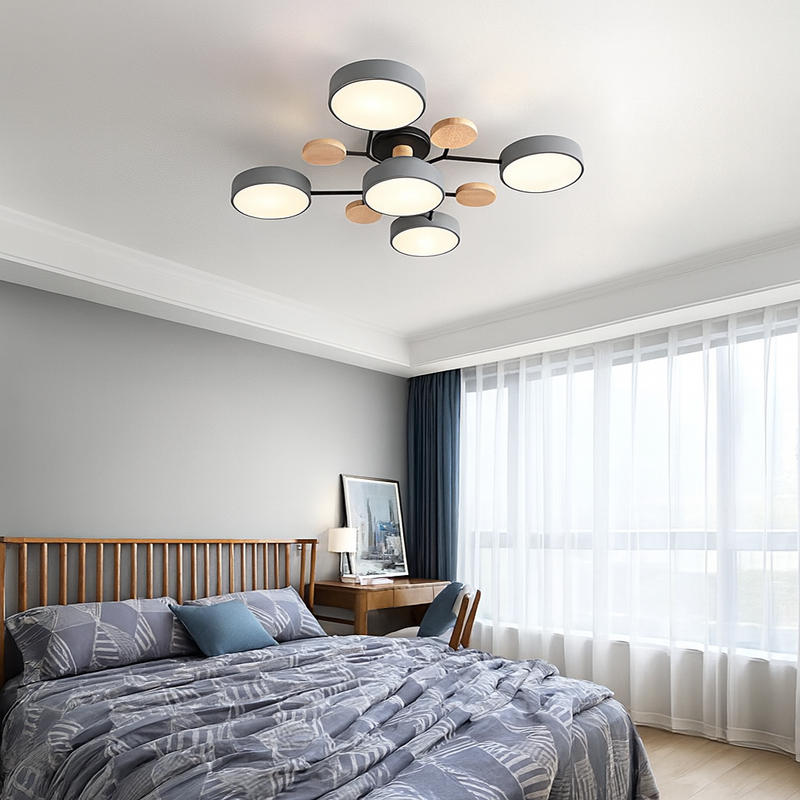 Люстра з дерева сіра / зелена D-75 cm H-17 cm 60W Led 4100К Grey/Green Wooden Ceiling 230958-100002589