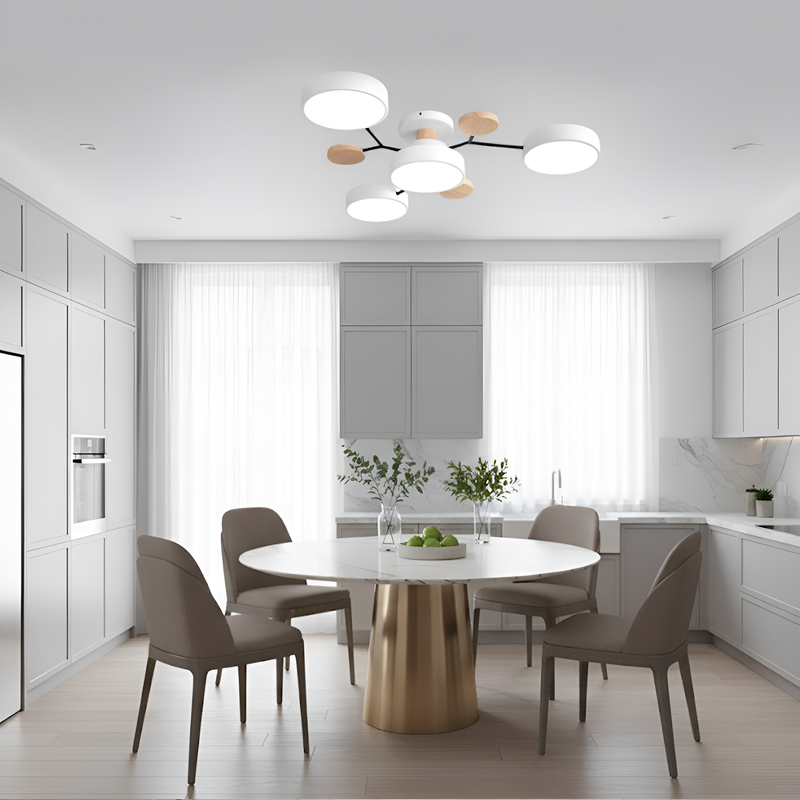 Люстра сіра / біла з дерева D-66 cm на 4 лампи 4100К White/Grey Wooden Ceiling 230958-100002587