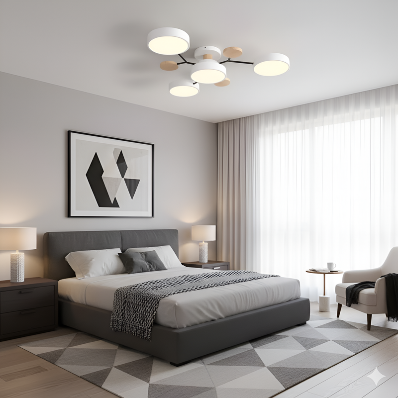 Люстра сіра / біла з дерева D-66 cm на 4 лампи 4100К White/Grey Wooden Ceiling 230958-100002587