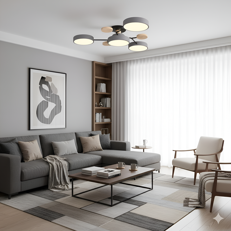 Люстра сіра / біла з дерева D-66 cm на 4 лампи 4100К White/Grey Wooden Ceiling 230958-100002587