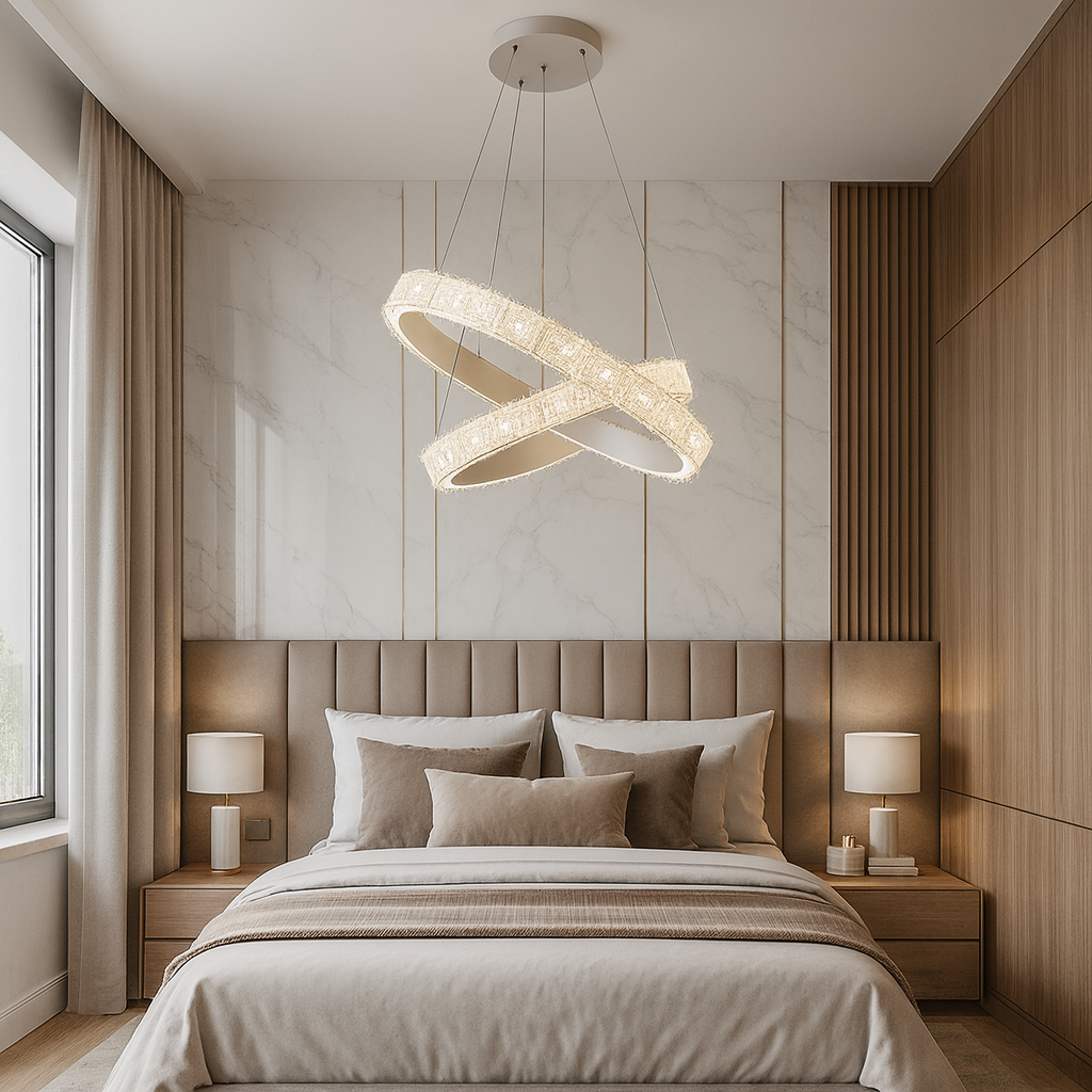 Люстра біла кільцева подвійна з рель'єфним плафоном D-60+40 cm Led 56W White Simple Ice 251235-100006793