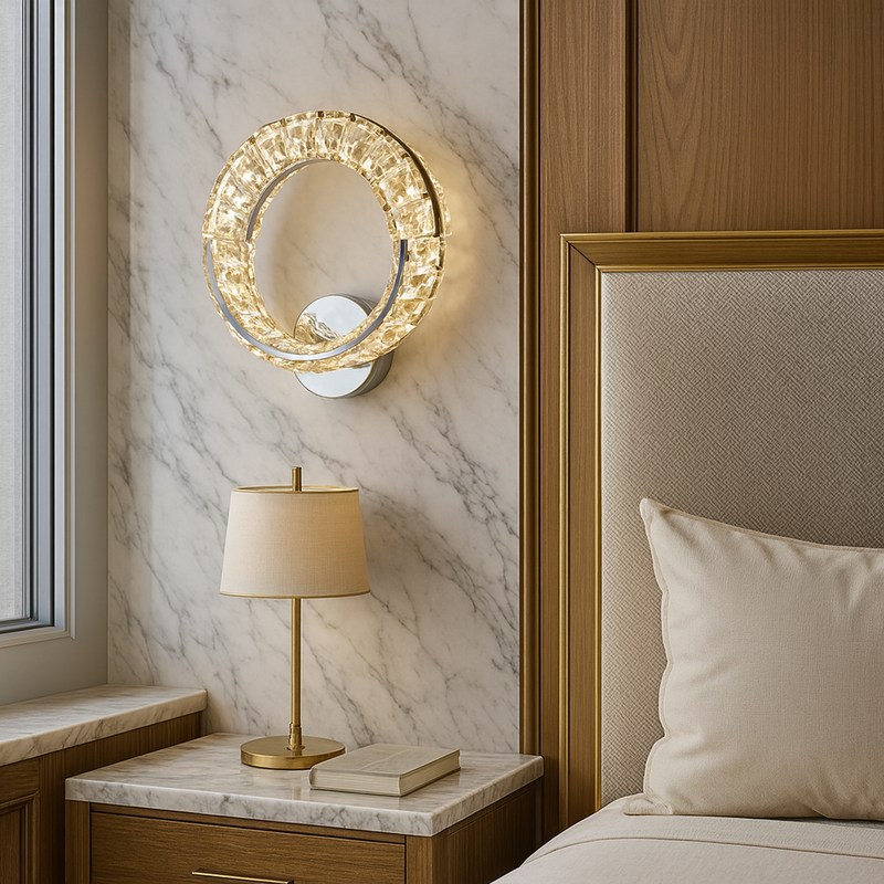 Настінний світильник срібний з кришталевим плафоном D-26 cm Led 43W Chrome Crystal Shine wall lamp 251176-100006663