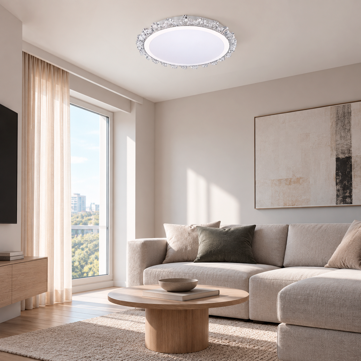 Люстра стельова біла з акриловим декором D-50 cm Led 54W White Silvia 260931-100008955