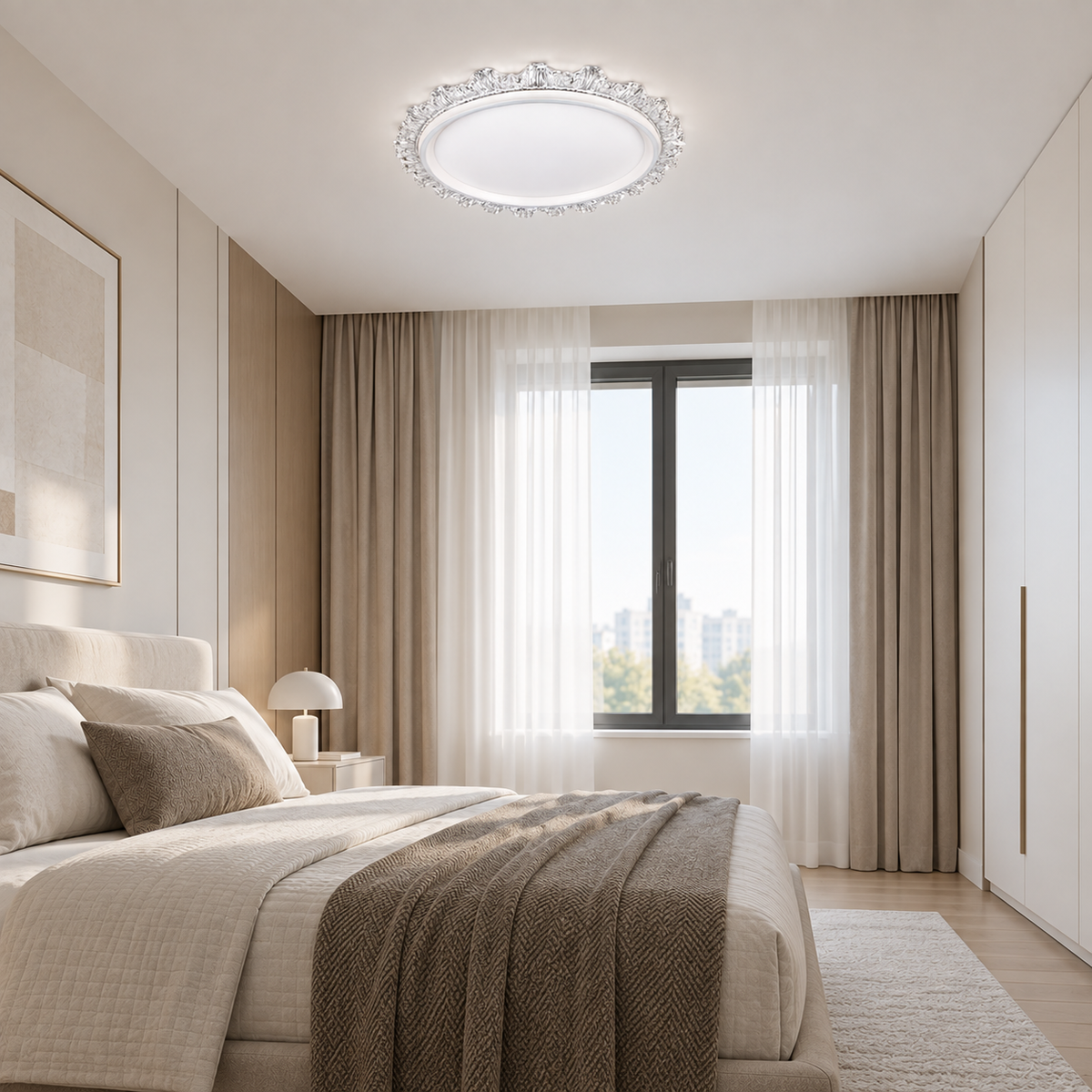 Люстра стельова біла з акриловим декором D-50 cm Led 68W White Sonia 260931-100008957