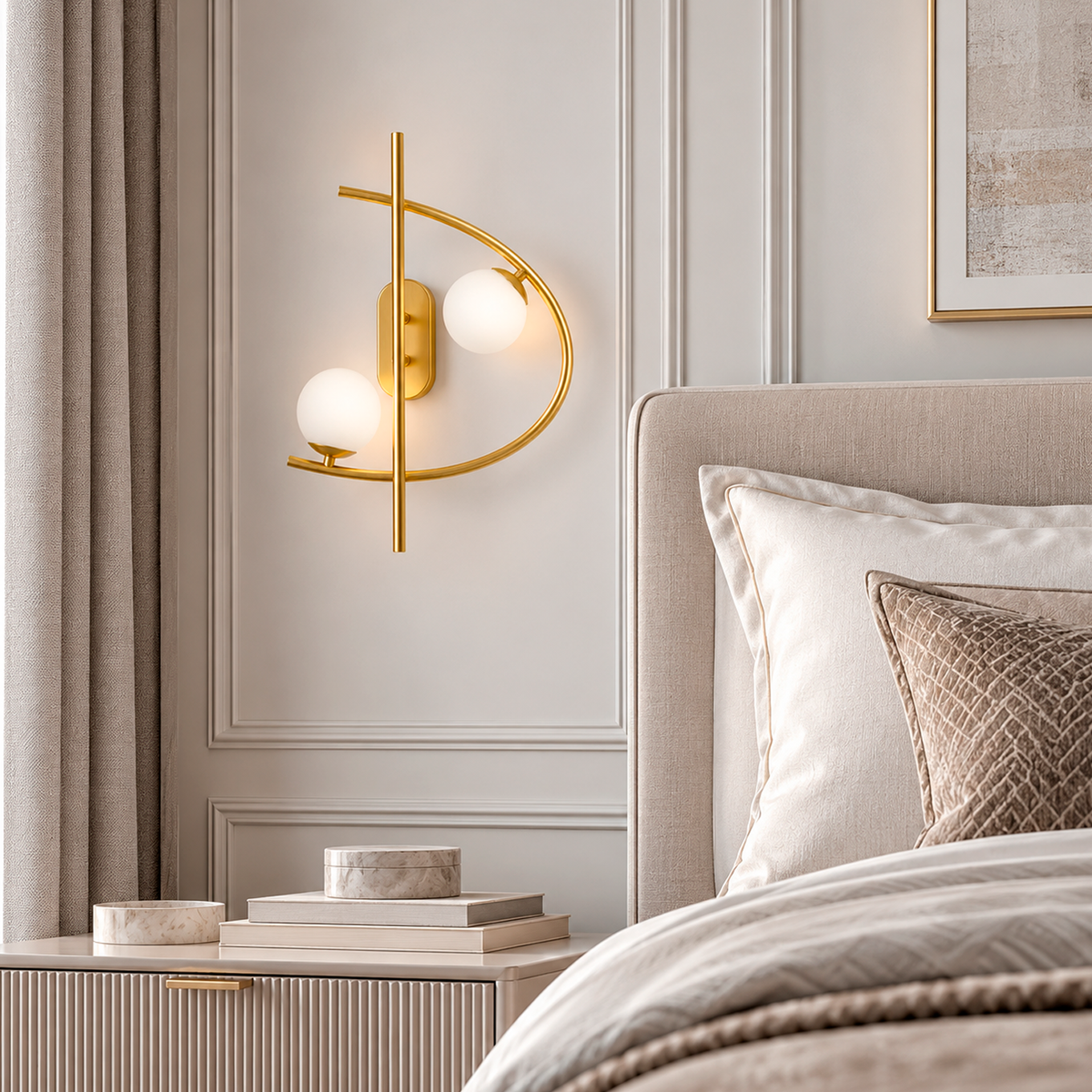 Настінний світильник золотий з білимим кулями H- 48 cm G9x2 Left / Right Gold + White Half Moon 220819-100000962
