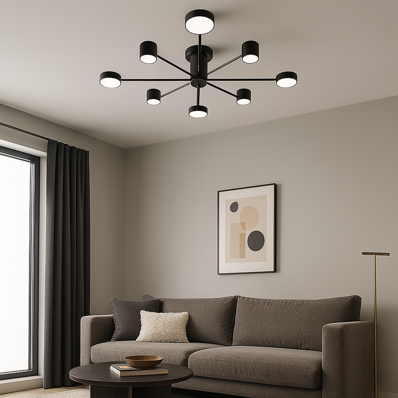 Люстра чорна металева Н-20 см Led W-65/85 см 4000К Black + White Satellite ray 6/8 240258-100003076
