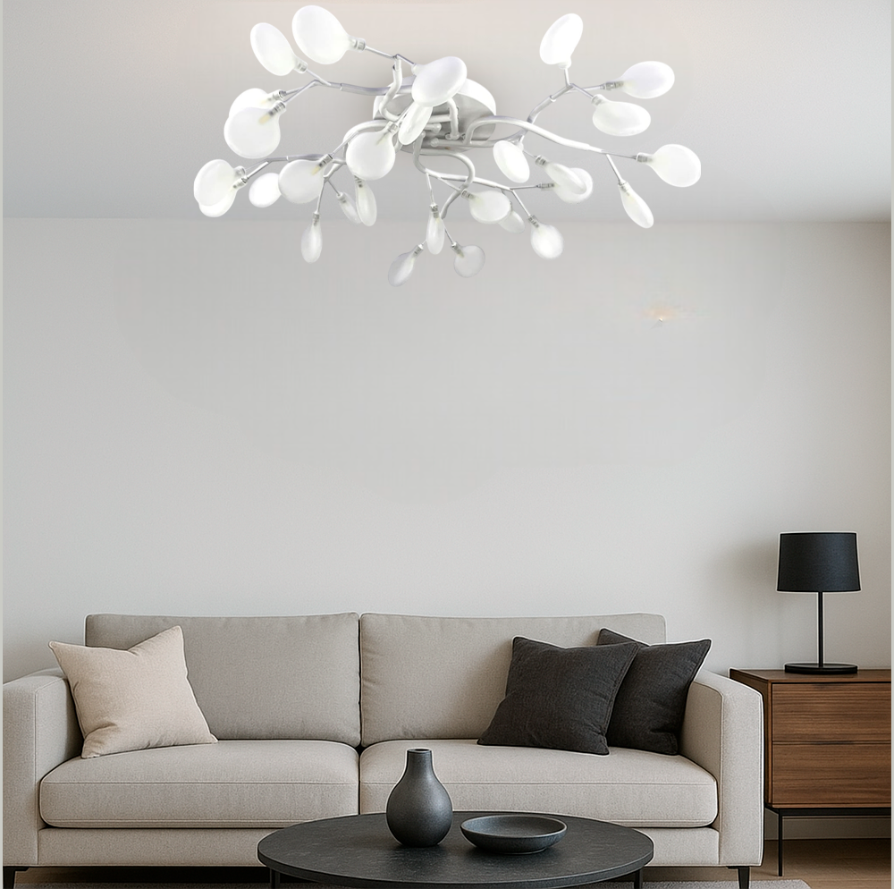 Люстра біла стельова дерево L-70 cm H-20 cm матові лепестки G4х28 White Tree 250618-100005242