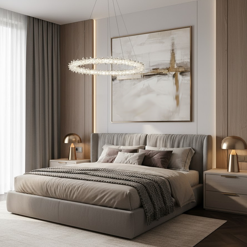 Люстра срібна підвісна з пультом та з кришталевим плафоном D-40 cm/ 50 cm Led Chrome Crystal Shine 1 Circle 251176-100006666