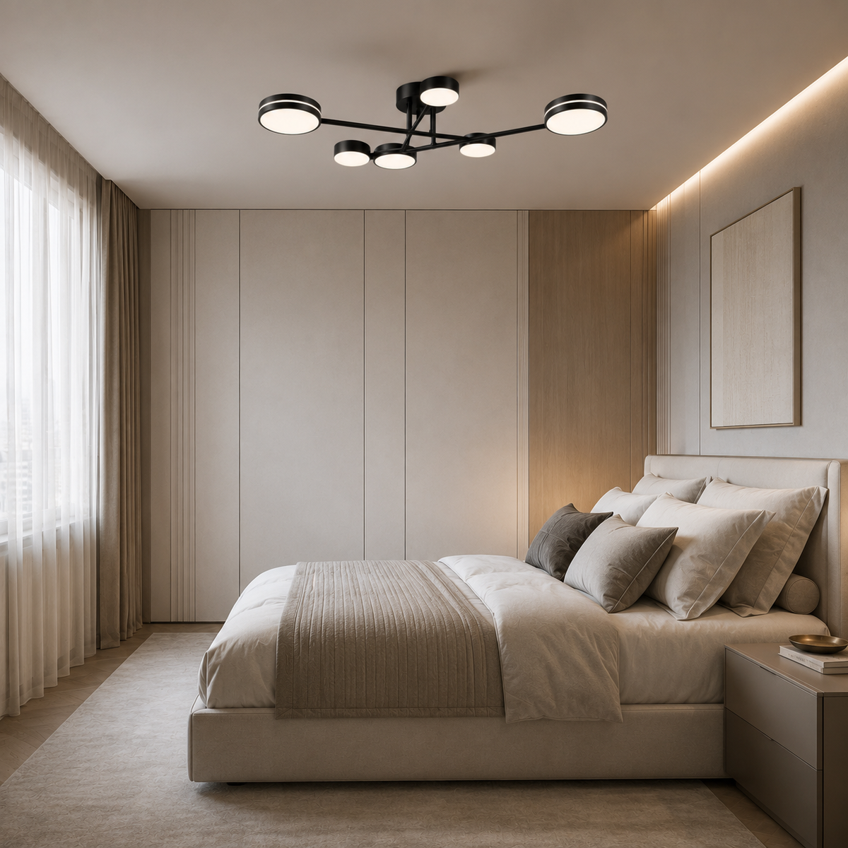 Люстра чорна стельова на 6 плафонів D-65 cm Led 45W Black Sputnik 260718-100008461