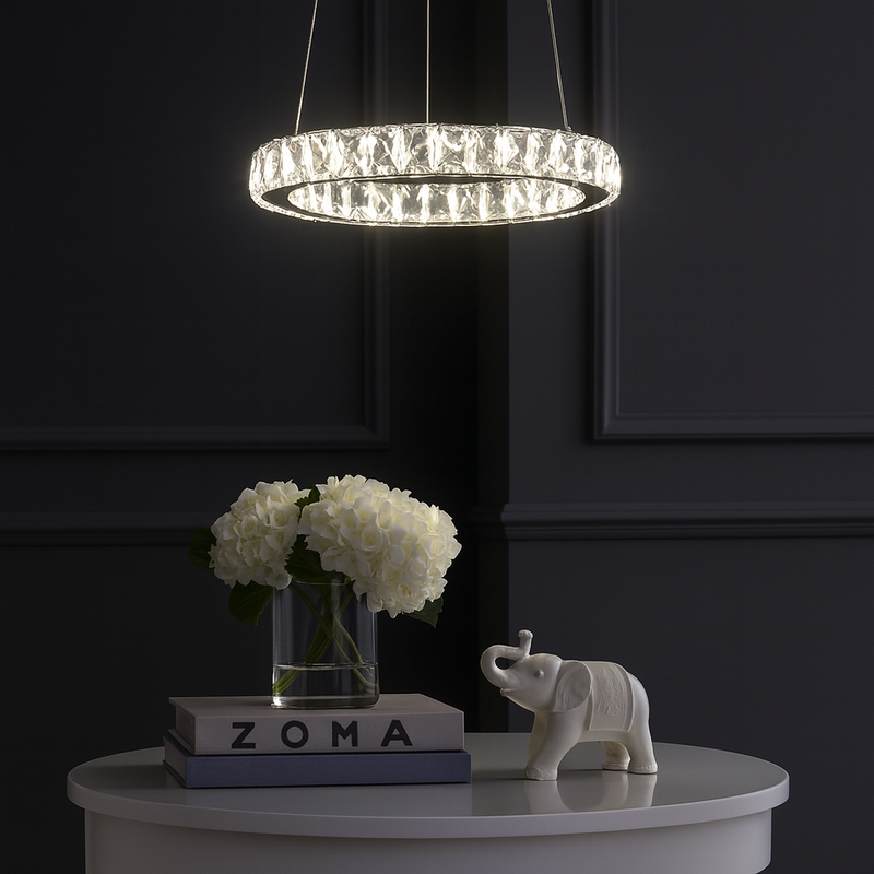 Люстра підвісна срібна кільцева зкришталевим плафоном та з пультом D - 40 cm / 50 cm / 60 cm/ 70 cm Led Chrome Crystal Diamond 251176-100006667