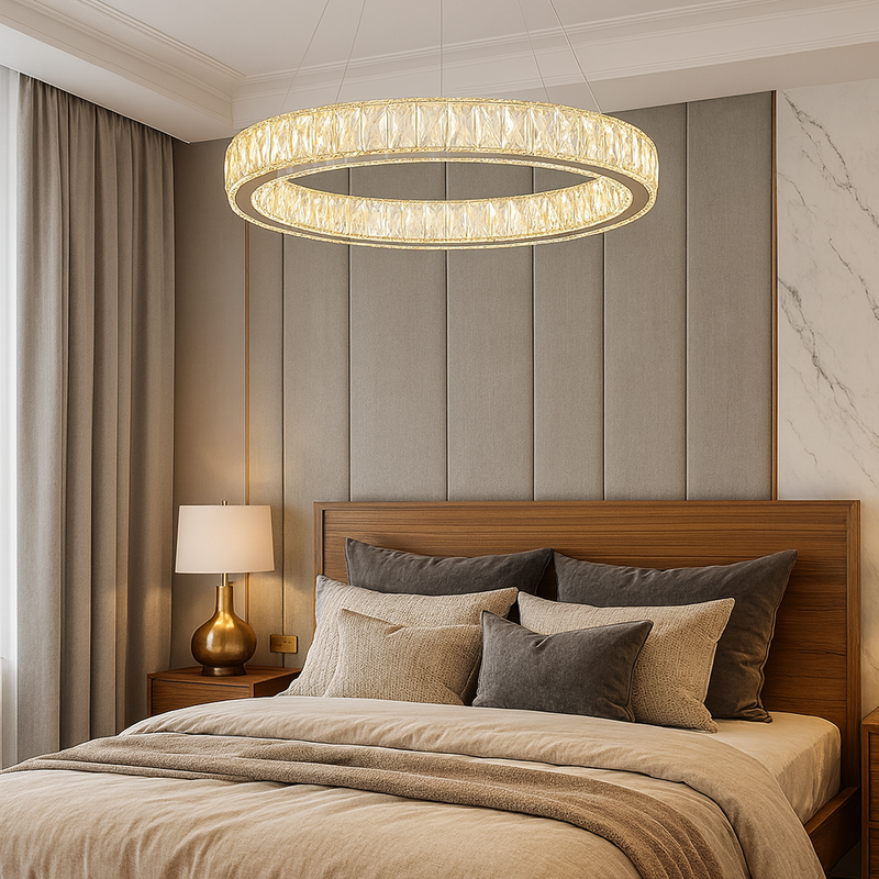 Люстра підвісна срібна кільцева зкришталевим плафоном та з пультом D - 40 cm / 50 cm / 60 cm/ 70 cm Led Chrome Crystal Diamond 251176-100006667