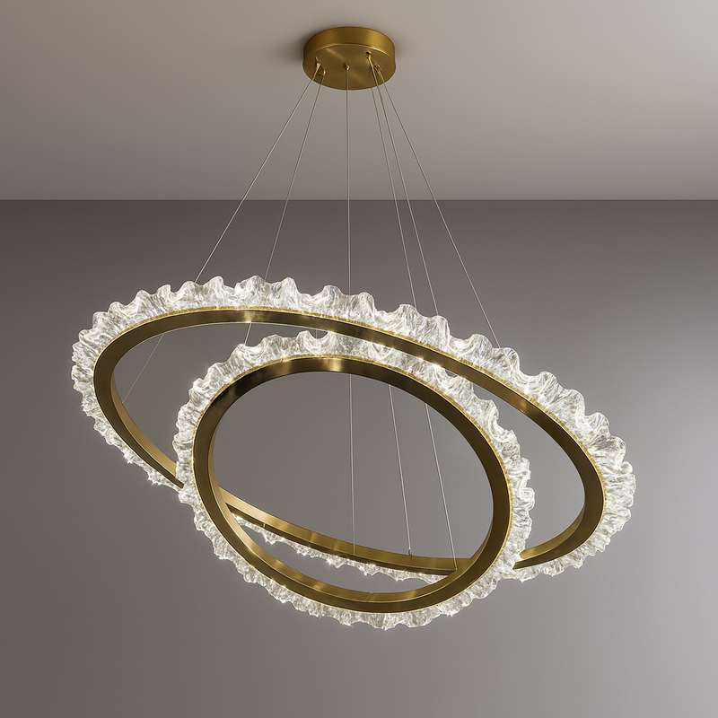 Люстра підвісна золота на 2 кільця з кришталевими плафонами з пультом D-60+40 cm Led 104W Gold Crystal diamond circles 251176-100006676