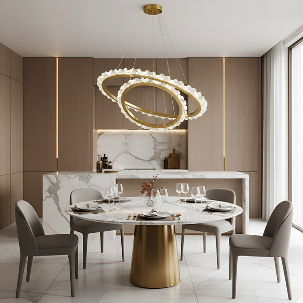 Люстра підвісна золота на 2 кільця з кришталевими плафонами з пультом D-60+40 cm Led 104W Gold Crystal diamond circles 251176-100006676