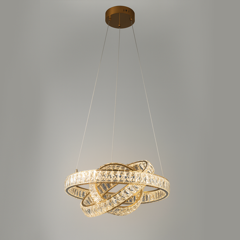 Люстра підвісна золота з кришталевим плафоном з пультом D-50 см Gold Crystal diamond 3 circles 251176-100006679