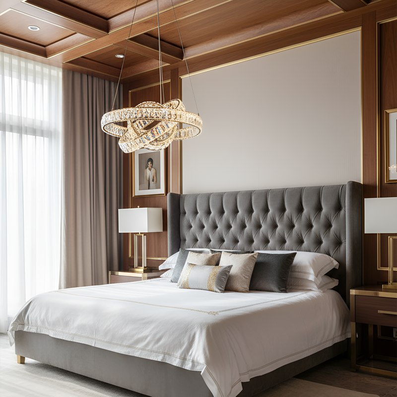 Люстра підвісна золота з кришталевим плафоном з пультом D-50 см Gold Crystal diamond 3 circles 251176-100006679