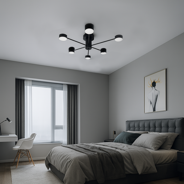 Люстра чорна металева Н-20 см Led W-65/85 см 4000К Black + White Satellite ray 6/8 240258-100003076