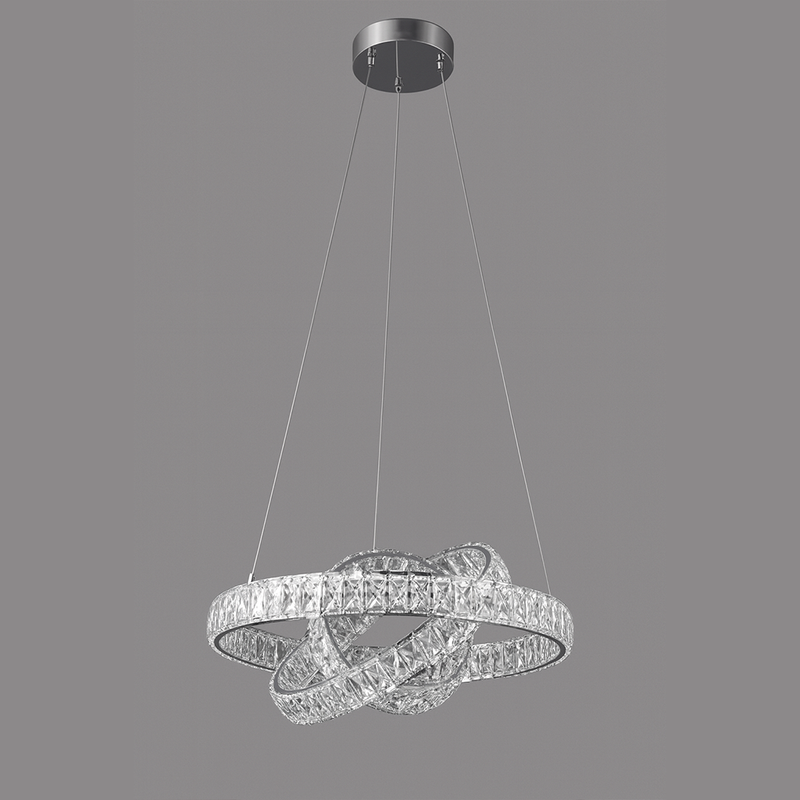 Люстра підвісна срібна з кришталевим плафоном з пультом D-50см / 60 см Chrome Crystal diamond 3 circles 251176-100006678