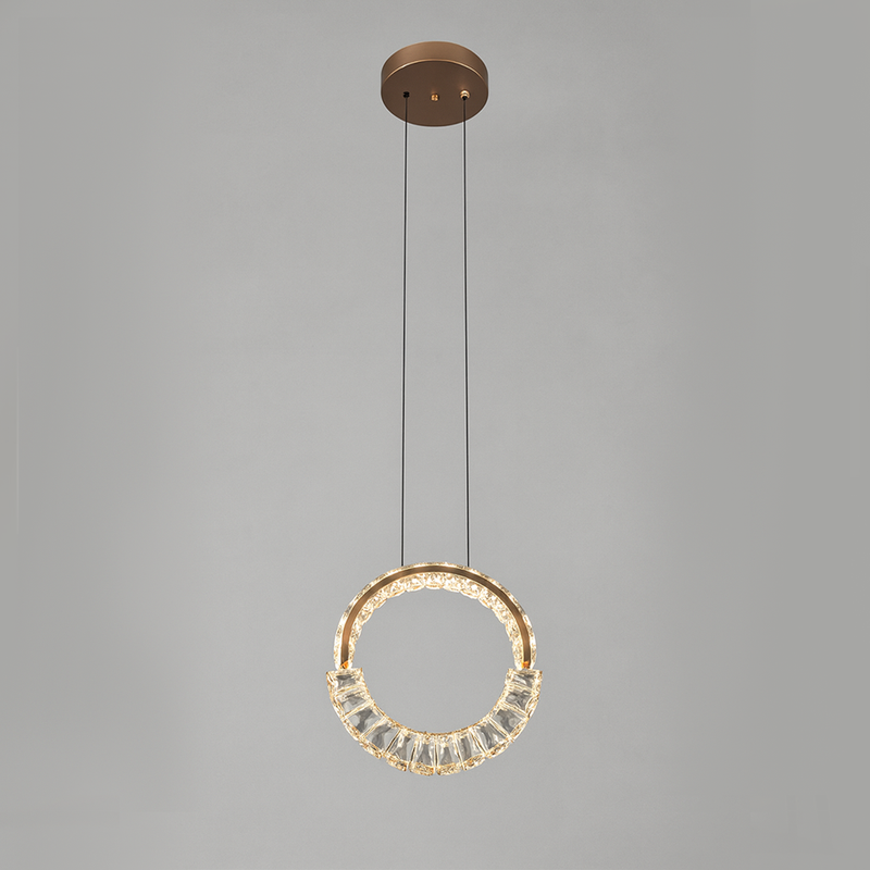 Підвісний золотий світильник з кришталевим плафоном кільцем з пультом D-26 cm Led 43W Gold Crystal diamond S lamp 251176-100006681