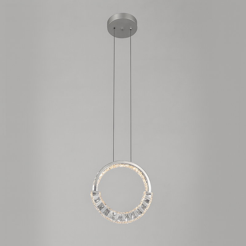 Підвісний срібний світильник з кришталевим плафоном кільцем з пультом D-26 cm Led 43W Chrome Crystal diamond S lamp 251176-100006682