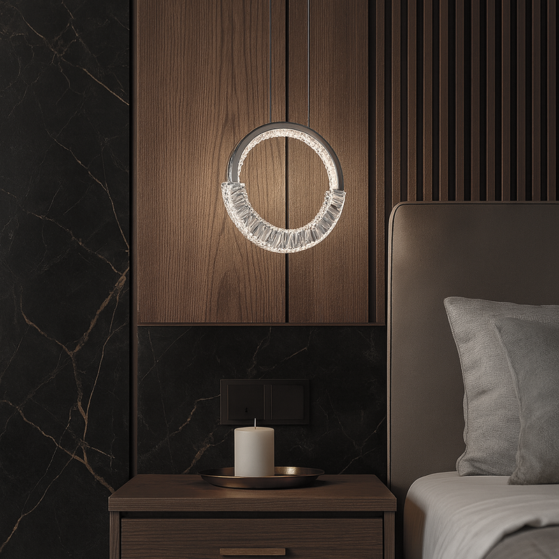 Підвісний срібний світильник з кришталевим плафоном кільцем з пультом D-26 cm Led 43W Chrome Crystal diamond S lamp 251176-100006682