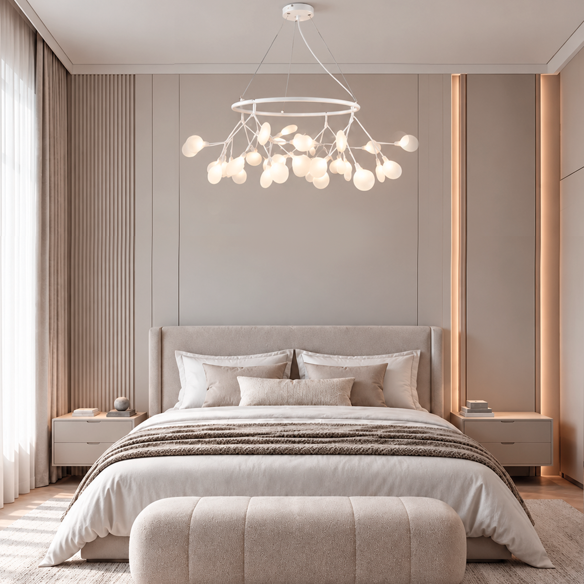 Люстра підвісна біла з плафоном з пелюстками D - 95 cm G4 x 36 White Tree 260918-100008966