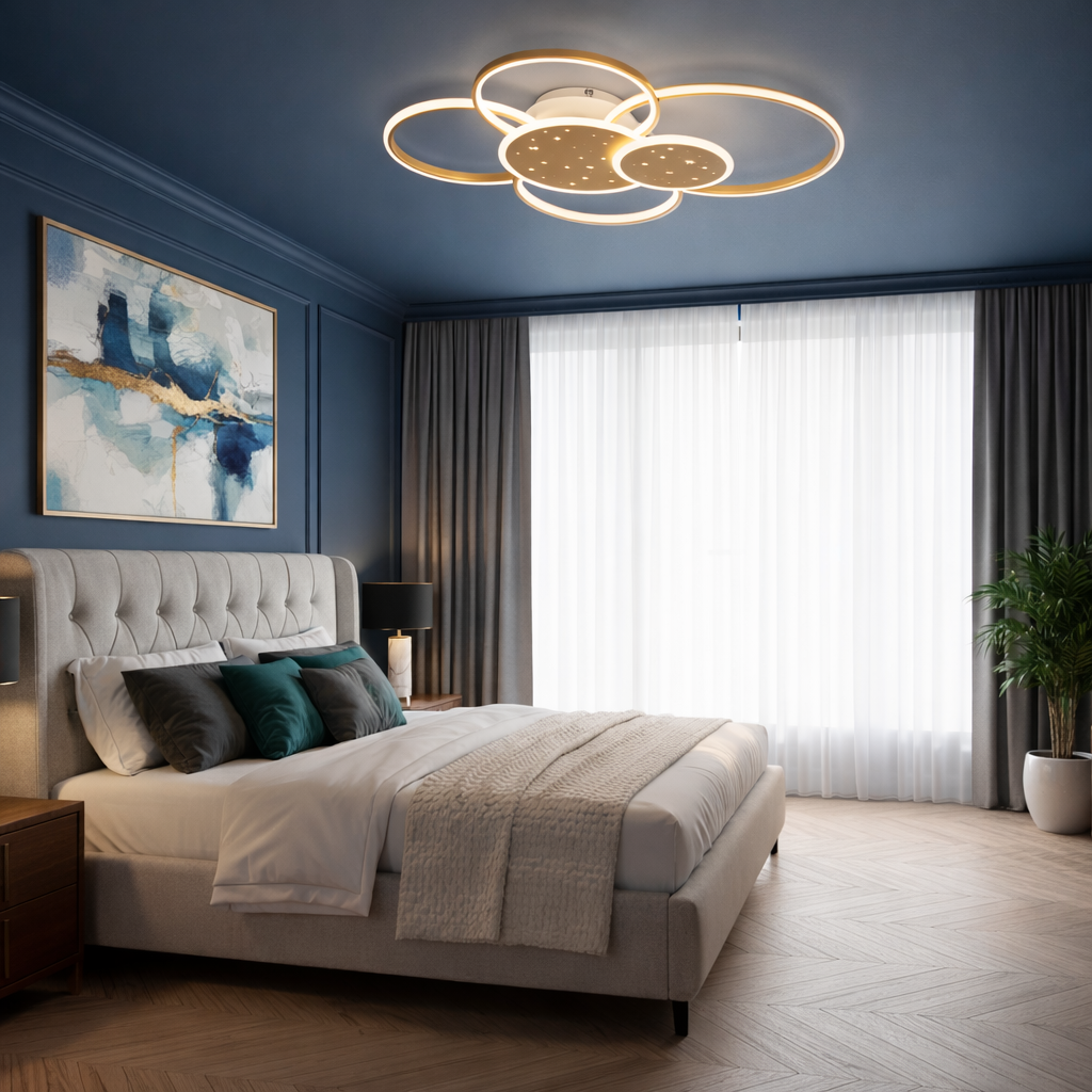 Стельова золота люстра із зірочками з пультом L-85 cm Led 115W Gold + White Stars 251242-100006946