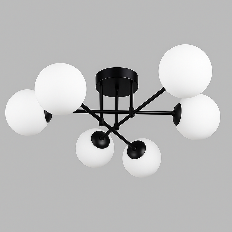 Люстра чорна з білими круглими плафонами E27x6 Black Faro Bollo 251188-100006579
