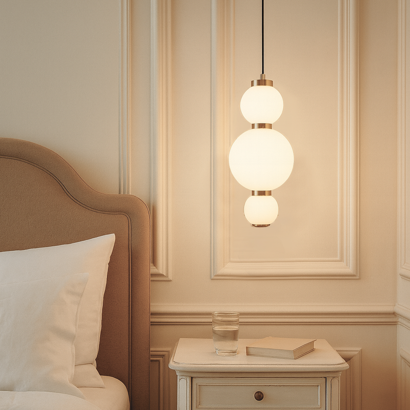 Підвісний світильник золотий потрійний з білими плафонами H-22 cm Led 12W Gold Pearl Balls 251166-100006689