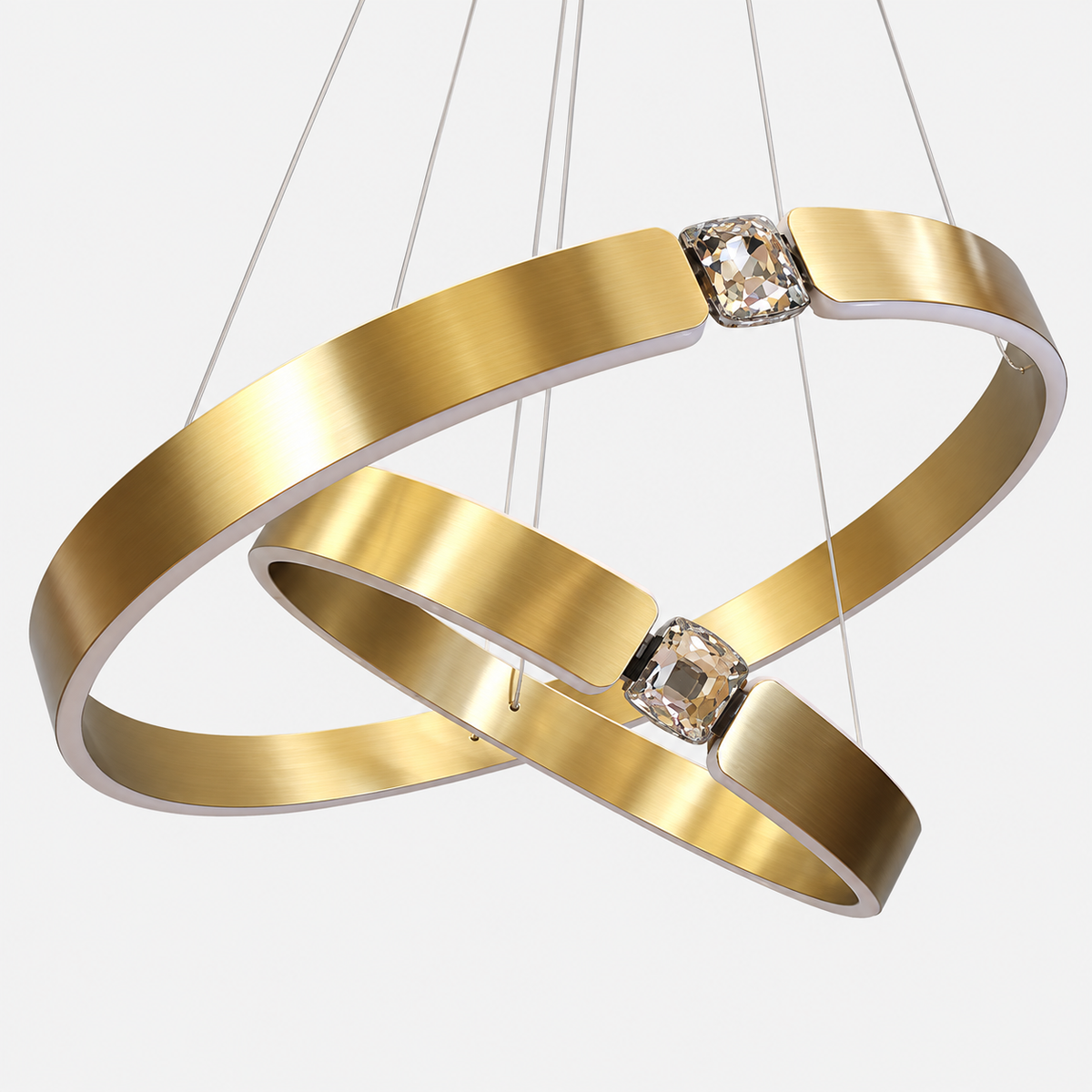 Люстра золота підвісна з подвійними кільцями D - 40+60 cm Led 122W Gold Diamond rings 260935-100008987