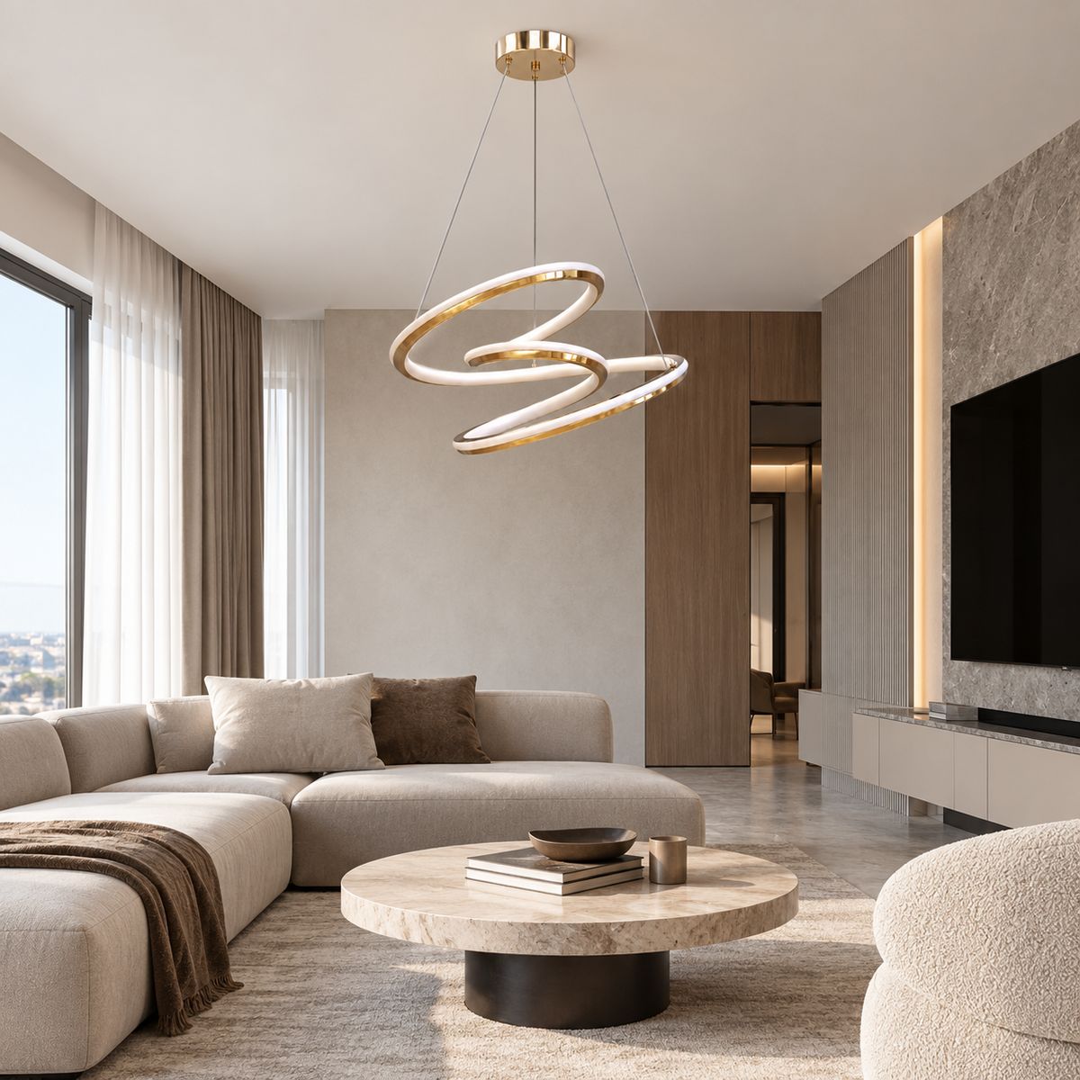 Люстра золота підвісна з хвилястим плафоном D - 46 cm Led 150W Gold Curl 260935-100009001