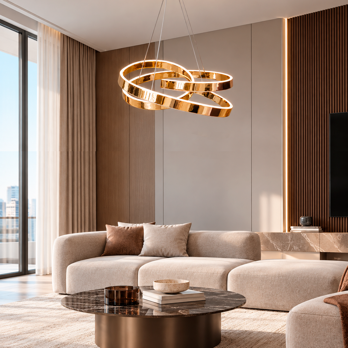 Люстра золота підвісна з хвилястим плафоном D - 56 cm Led 227W Gold Carol 260935-100009002
