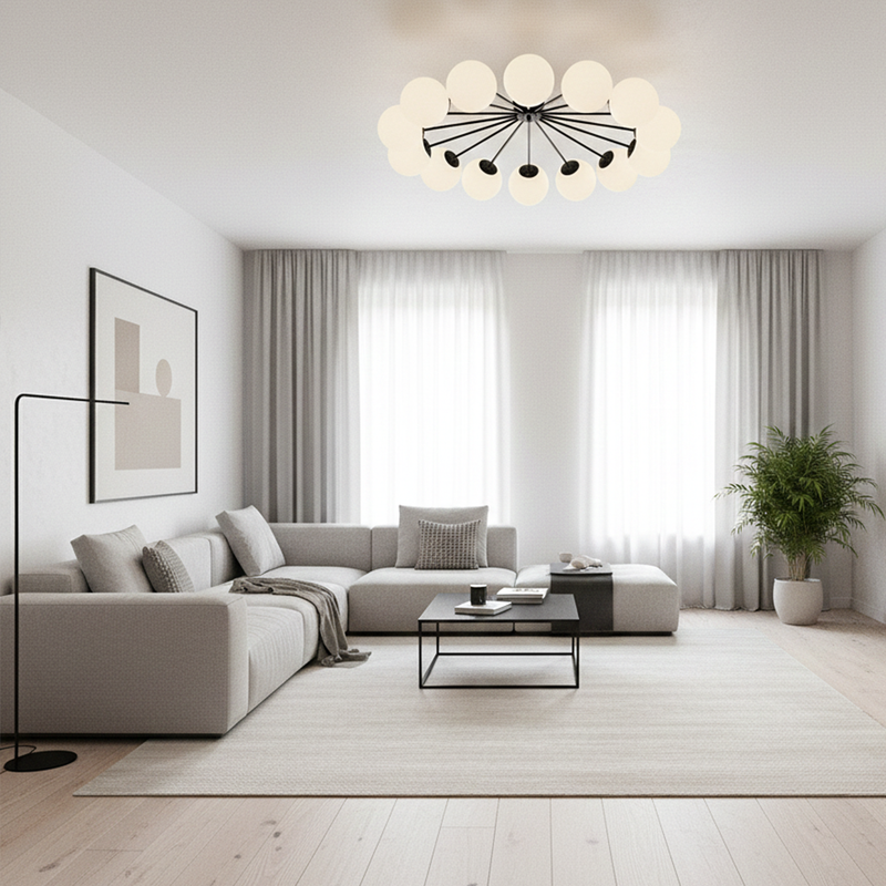 Люстра чорна з білими матовими плафонами D-60 cm / D-80 cm E14x10 / E14x16 Black Pearls 251119-100006692