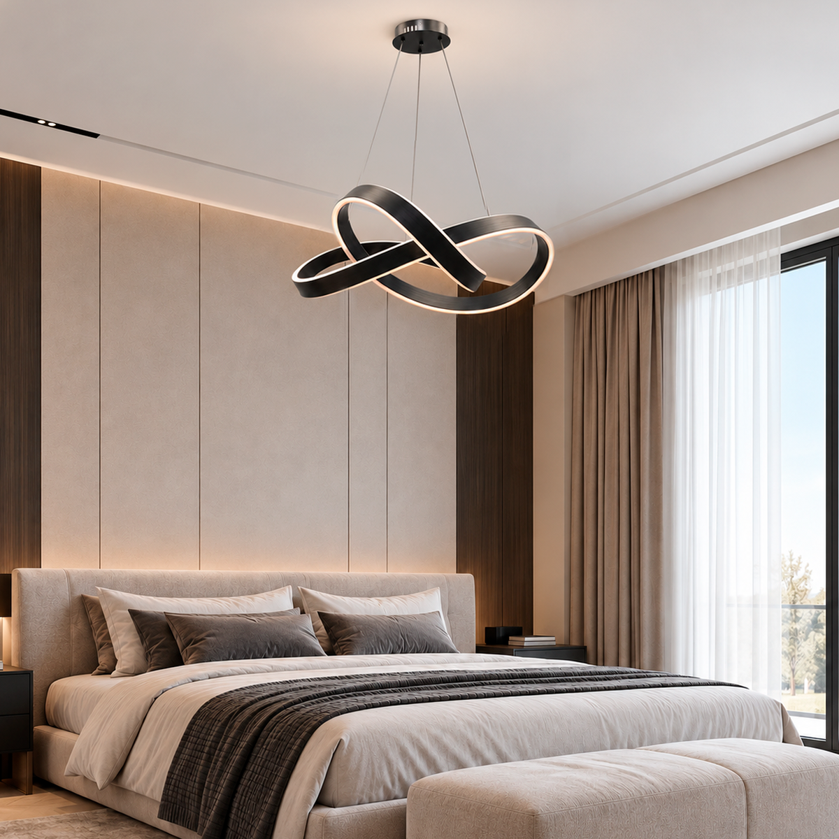 Люстра чорна підвісна з хвилястим плафоном D - 61 cm Led 135W Black Knot 260935-100009004