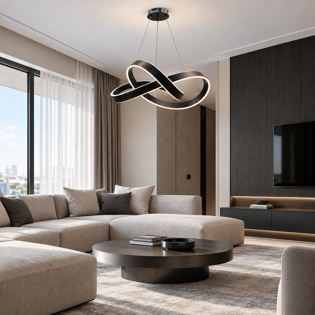 Люстра чорна підвісна з хвилястим плафоном D - 61 cm Led 135W Black Knot 260935-100009004