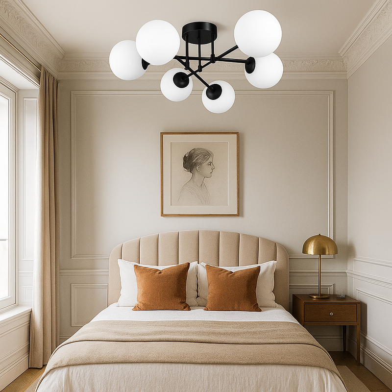 Люстра чорна з білими круглими плафонами E27x6 Black Faro Bollo 251188-100006579