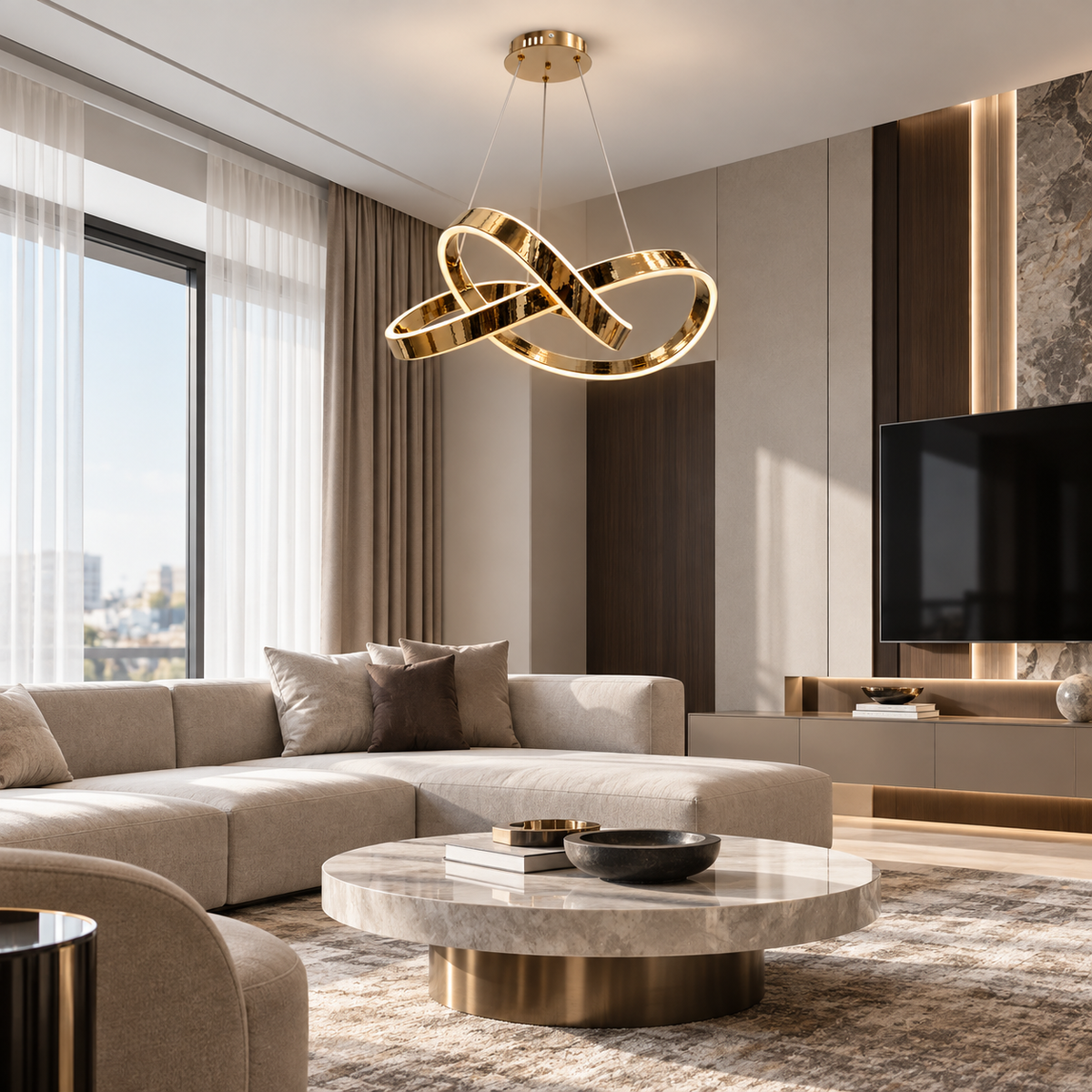 Люстра золота підвісна з хвилястим плафоном D - 61 cm Led 135W Gold Knot 260935-100009005