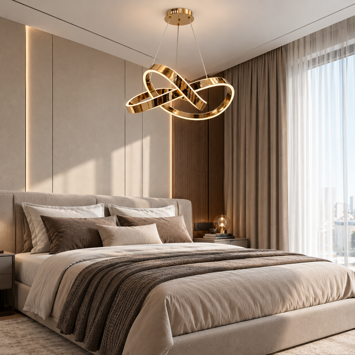 Люстра золота підвісна з хвилястим плафоном D - 61 cm Led 135W Gold Knot 260935-100009005