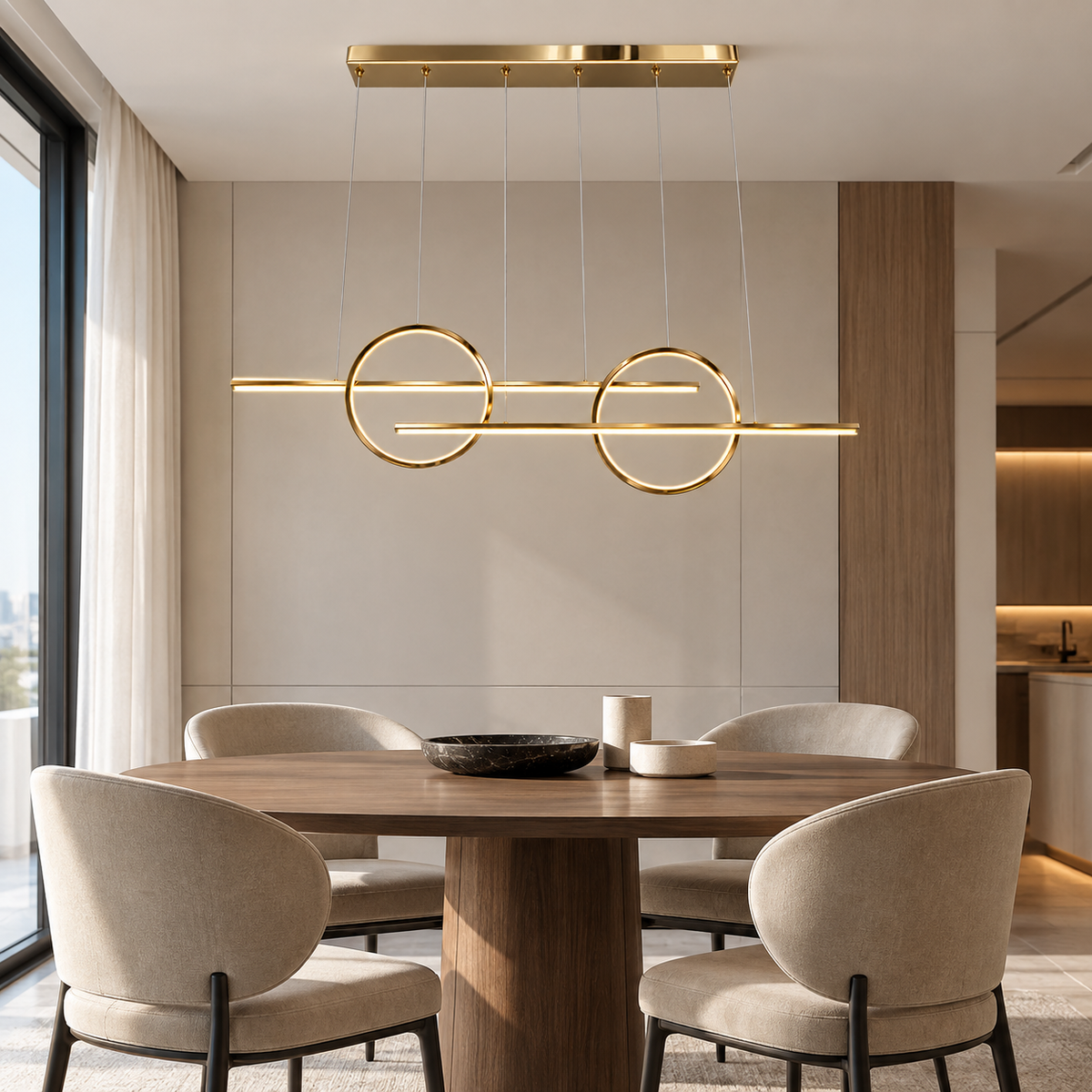 Люстра золота підвісна видовжена L-137 cm Led 96W Gold Double Ringo 260935-100009006