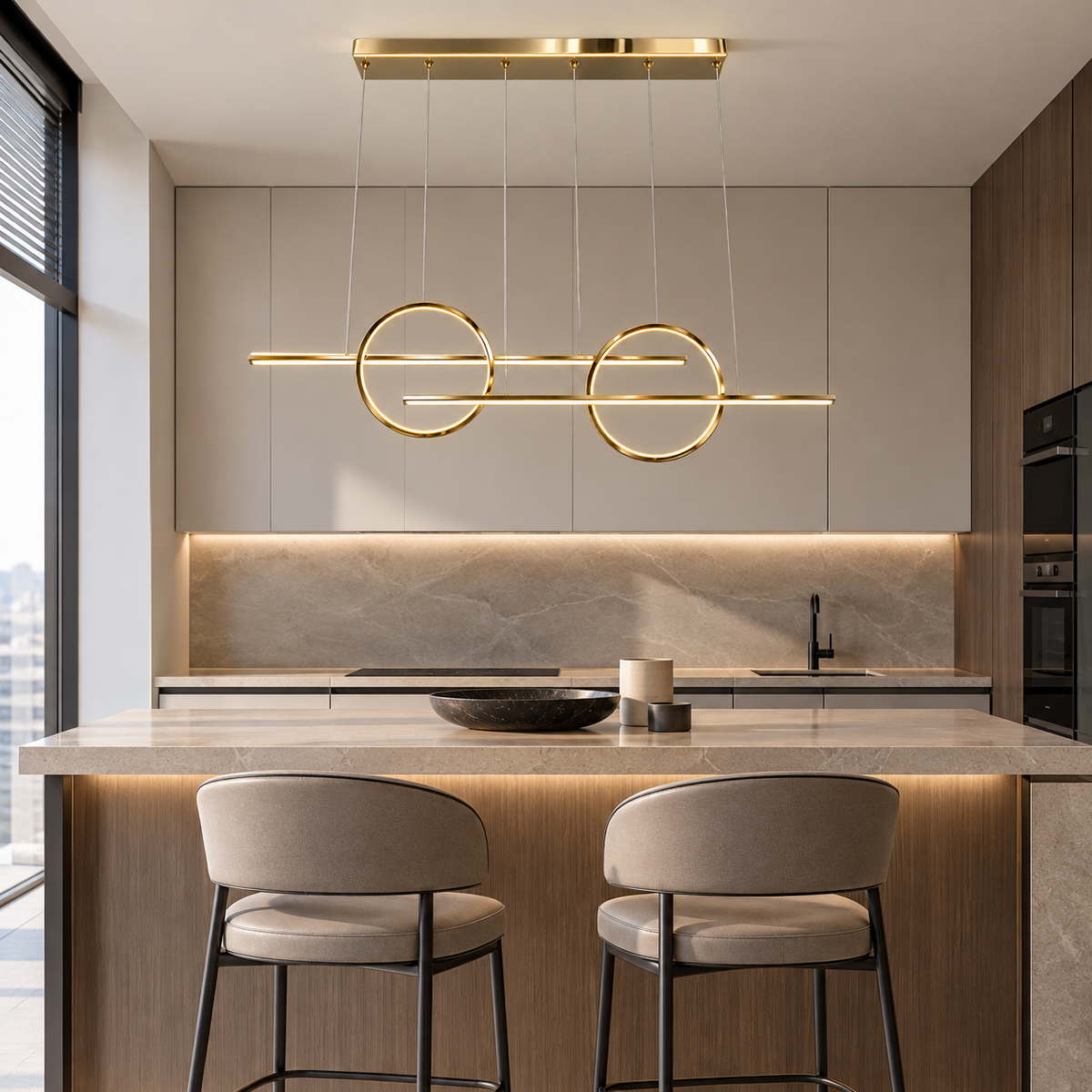 Люстра золота підвісна видовжена L-137 cm Led 96W Gold Double Ringo 260935-100009006
