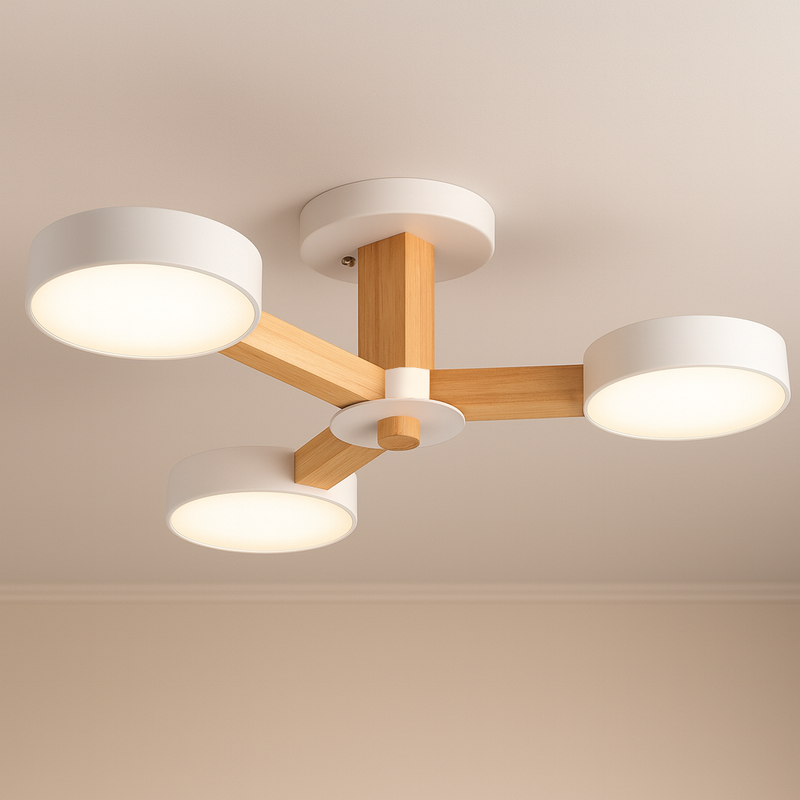 Люстра сіра / біла з дерева 4000K D-74 cm H-18 cm Led 30W Потрійний Супутник Ceiling 221027-100001108