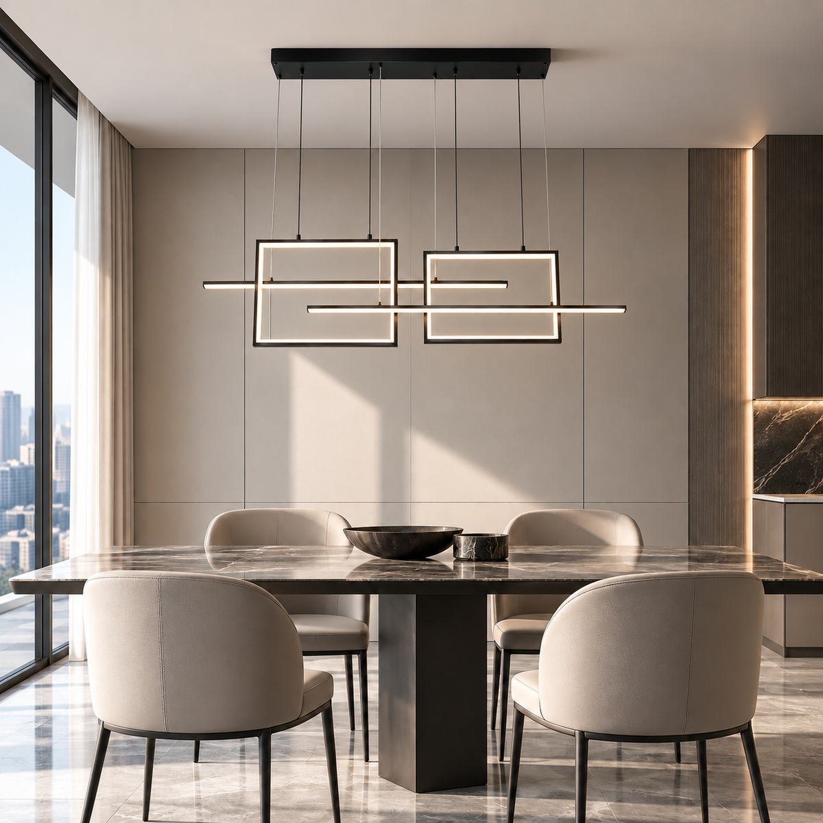 Люстра чорна підвісна видовжена L-138 cm Led 130W Black Double Rectangle 260935-100009009