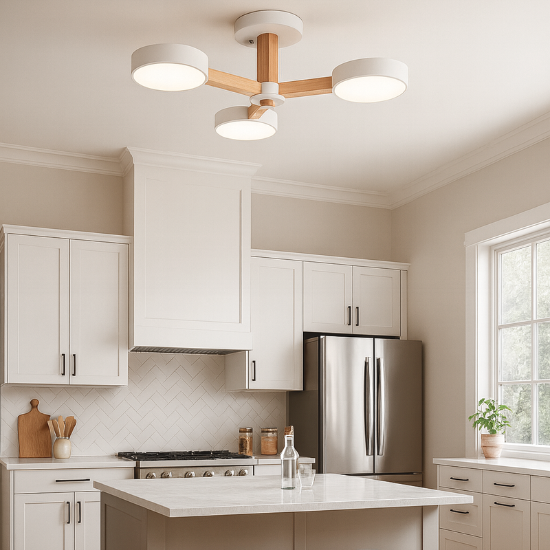 Люстра сіра / біла з дерева 4000K D-74 cm H-18 cm Led 30W Потрійний Супутник Ceiling 221027-100001108