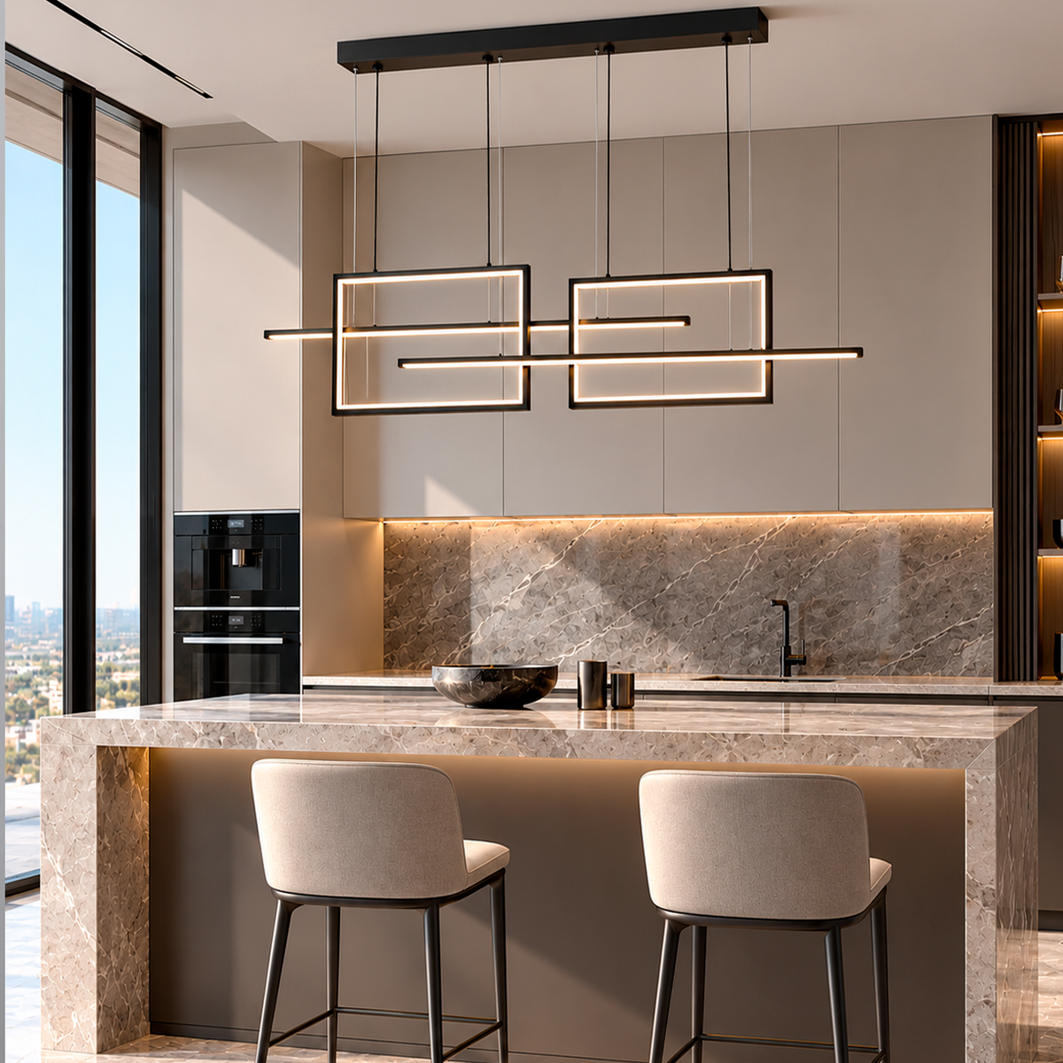 Люстра чорна підвісна видовжена L-138 cm Led 130W Black Double Rectangle 260935-100009009