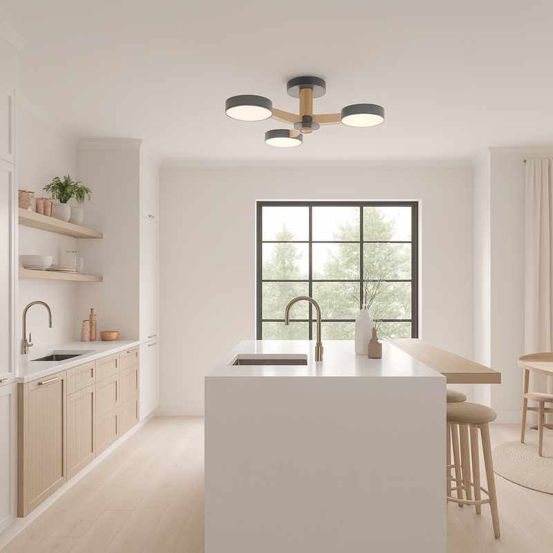 Люстра сіра / біла з дерева 4000K D-74 cm H-18 cm Led 30W Потрійний Супутник Ceiling 221027-100001108