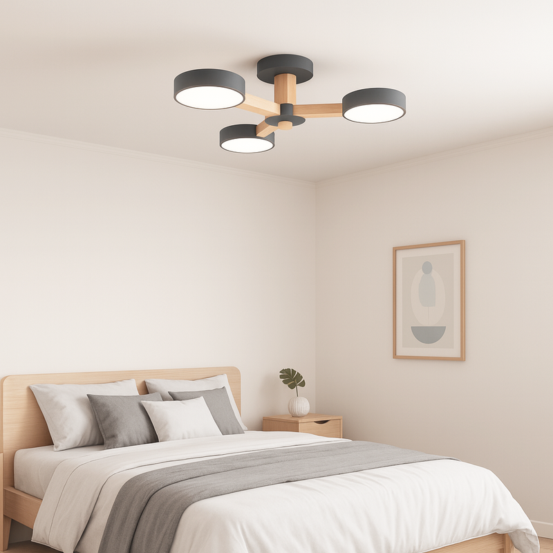 Люстра сіра / біла з дерева 4000K D-74 cm H-18 cm Led 30W Потрійний Супутник Ceiling 221027-100001108