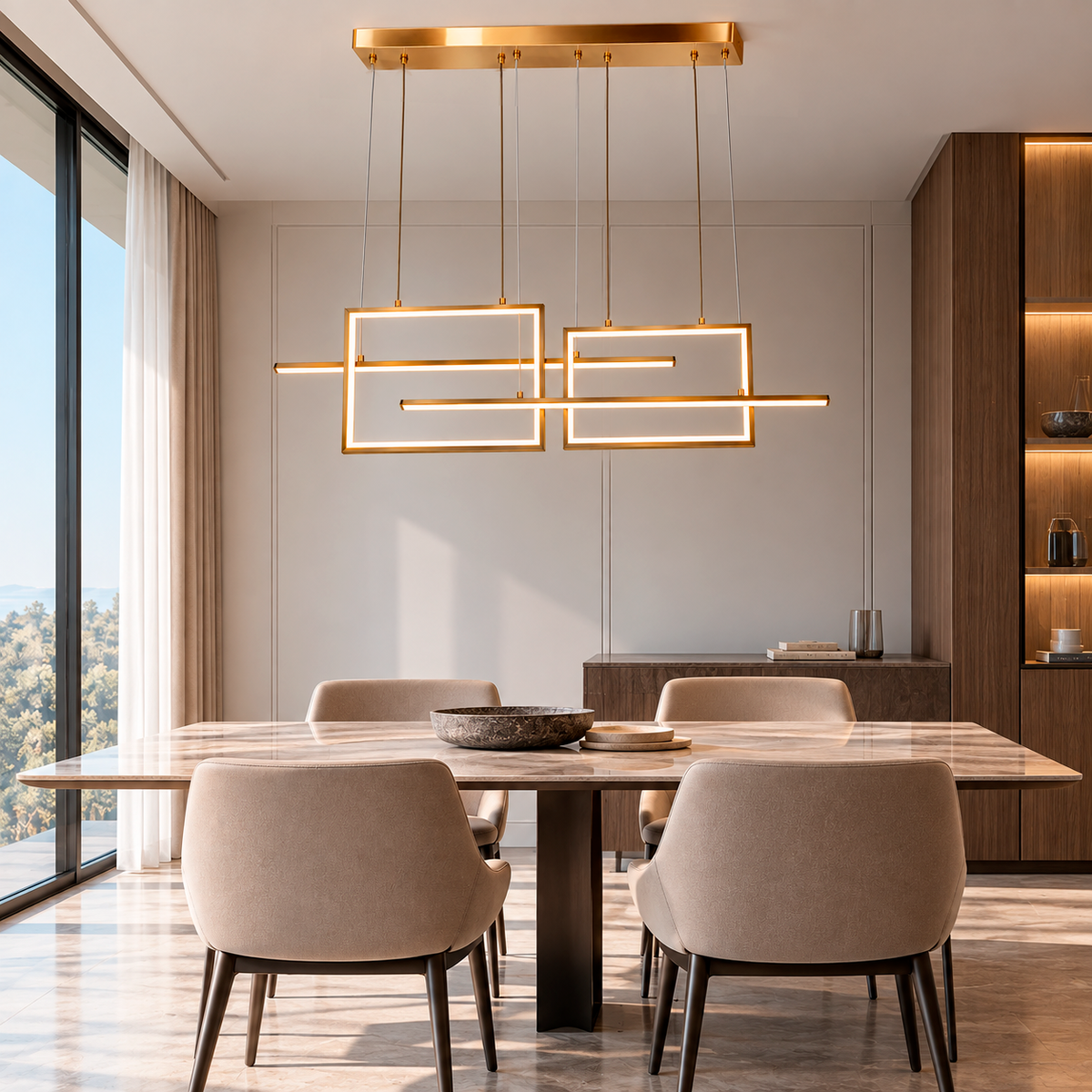 Люстра золота підвісна видовжена L-138 cm Led 130W Gold Double Rectangle 260935-100009010