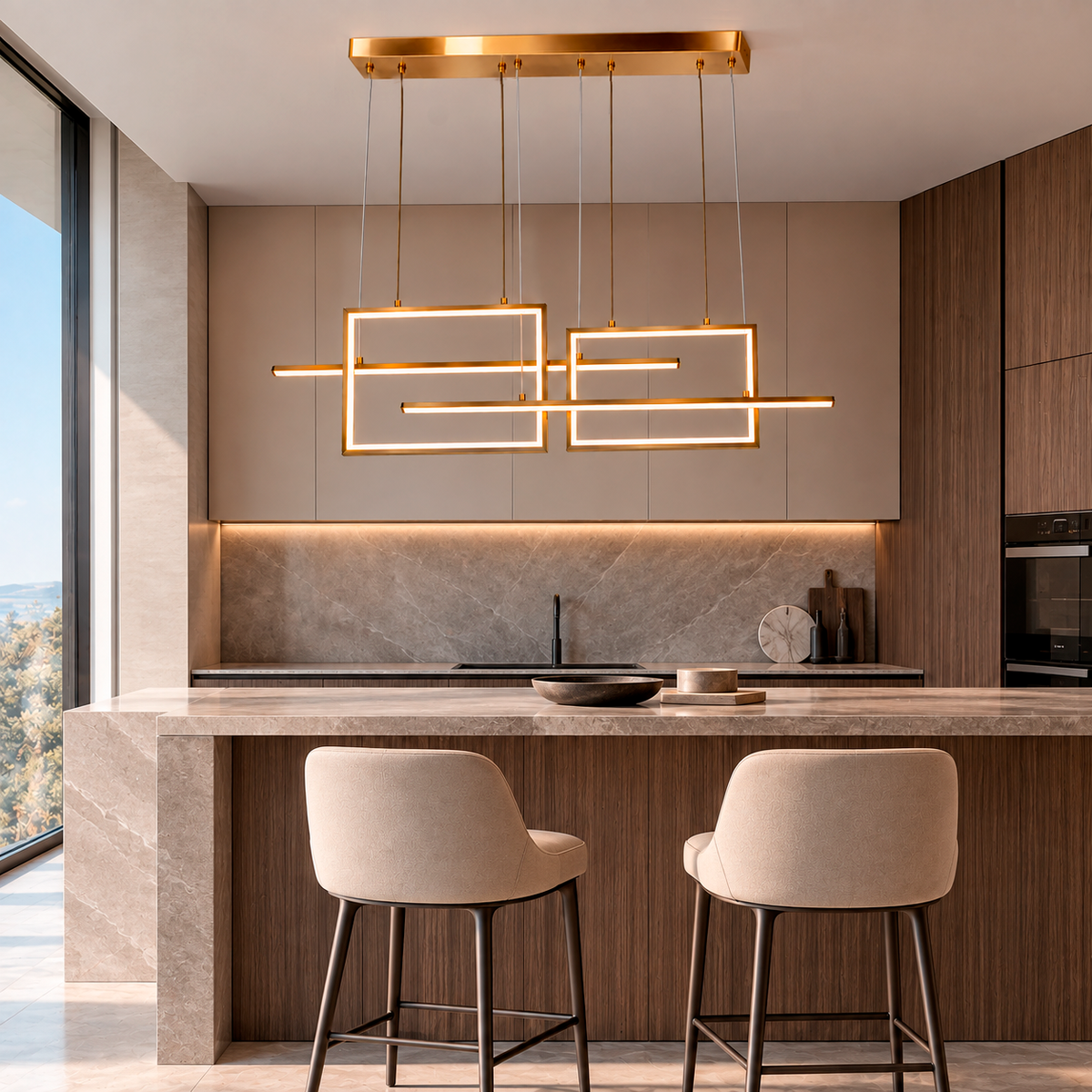 Люстра золота підвісна видовжена L-138 cm Led 130W Gold Double Rectangle 260935-100009010
