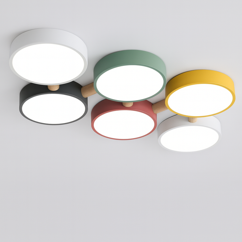 Люстра з дерева білий, чорний, зелений, рожевий, жовтий, сірий L-98 cm 5000K 72W White+Grey+Green+Pink+Yellow Wooden Green forest New 230958-100002591