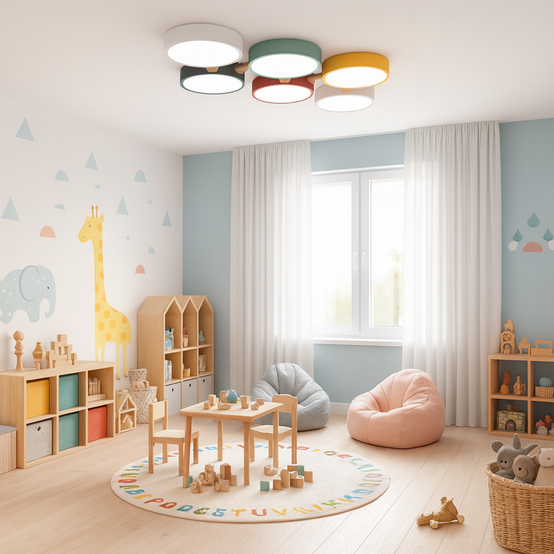 Люстра з дерева білий, чорний, зелений, рожевий, жовтий, сірий L-98 cm 5000K 72W White+Grey+Green+Pink+Yellow Wooden Green forest New 230958-100002591