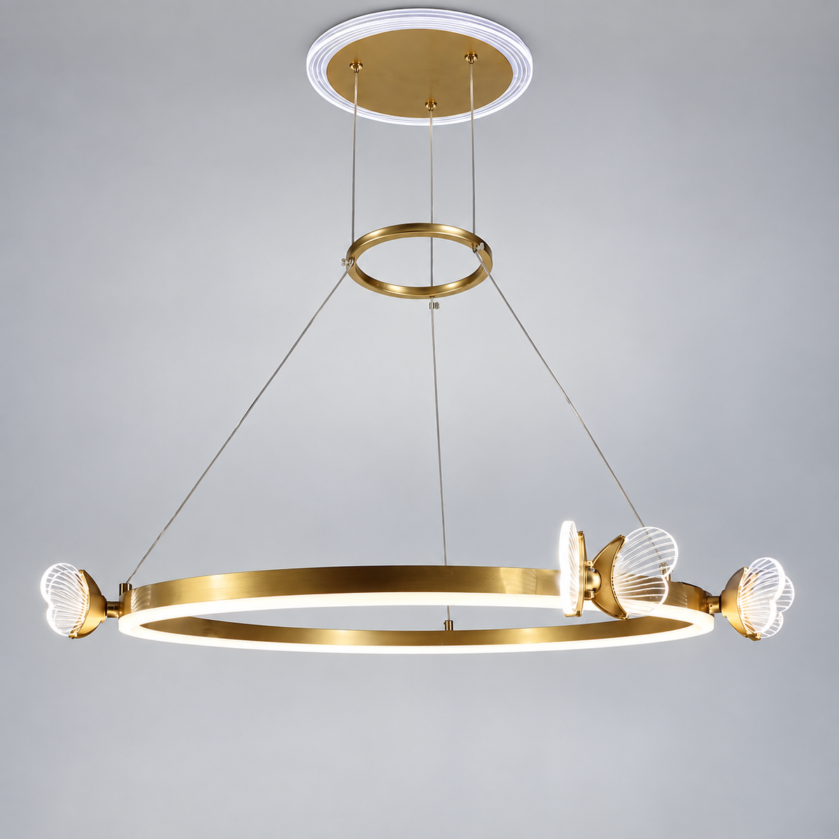 Люстра золота підвісна кільцева з метеликами D-70 cm Led 31W 4000K Gold Butterfly 260918-100009008